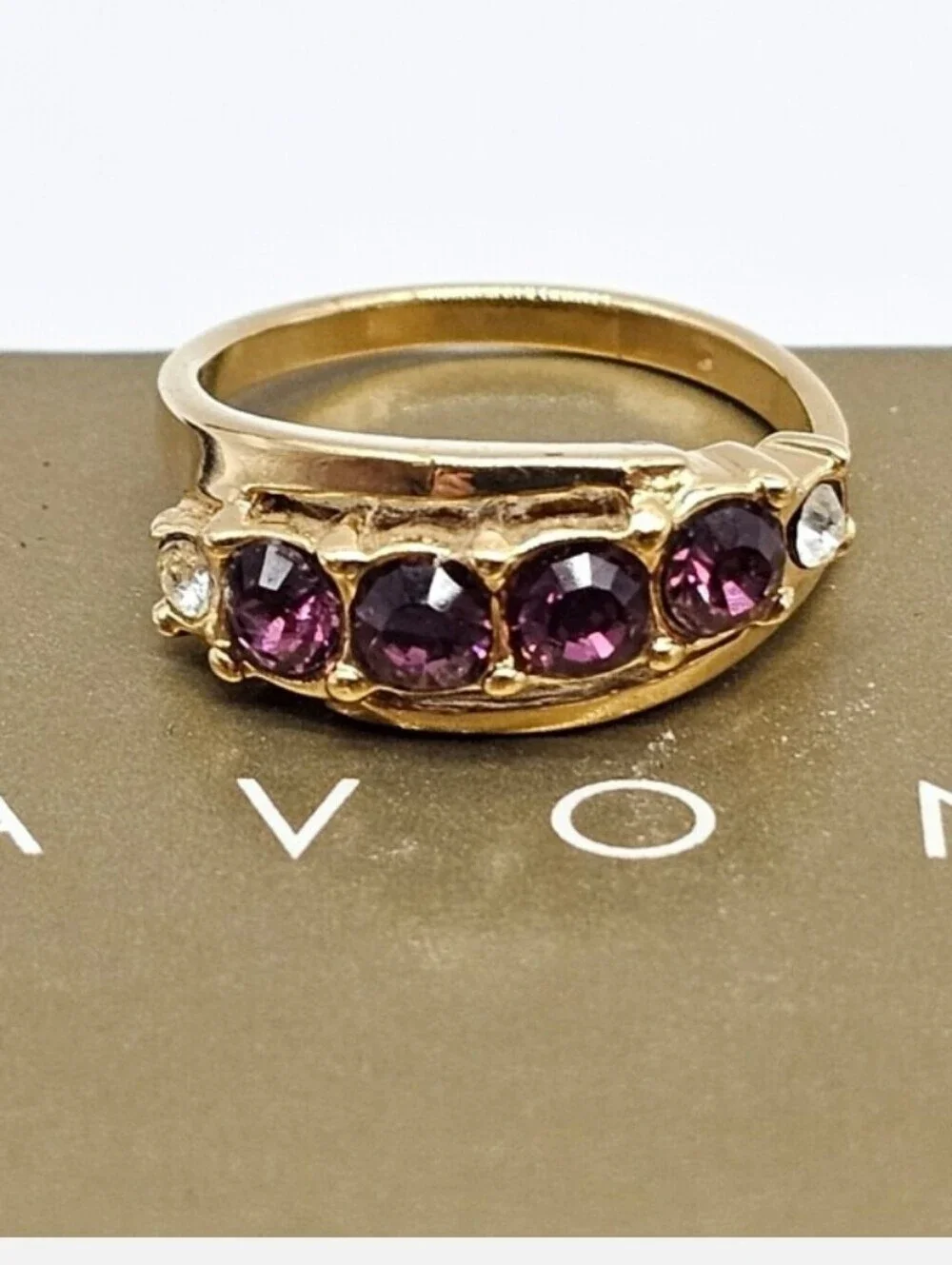 Avon Goldtone Ring Purple Gemstones